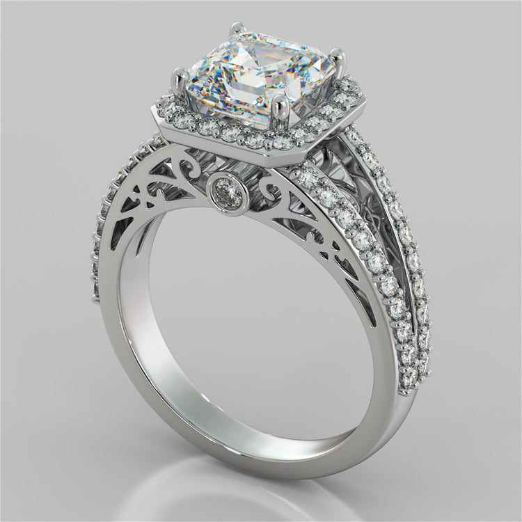 Asscher Cut Trio-Wedding Set with Accented Filigree Split Shanks