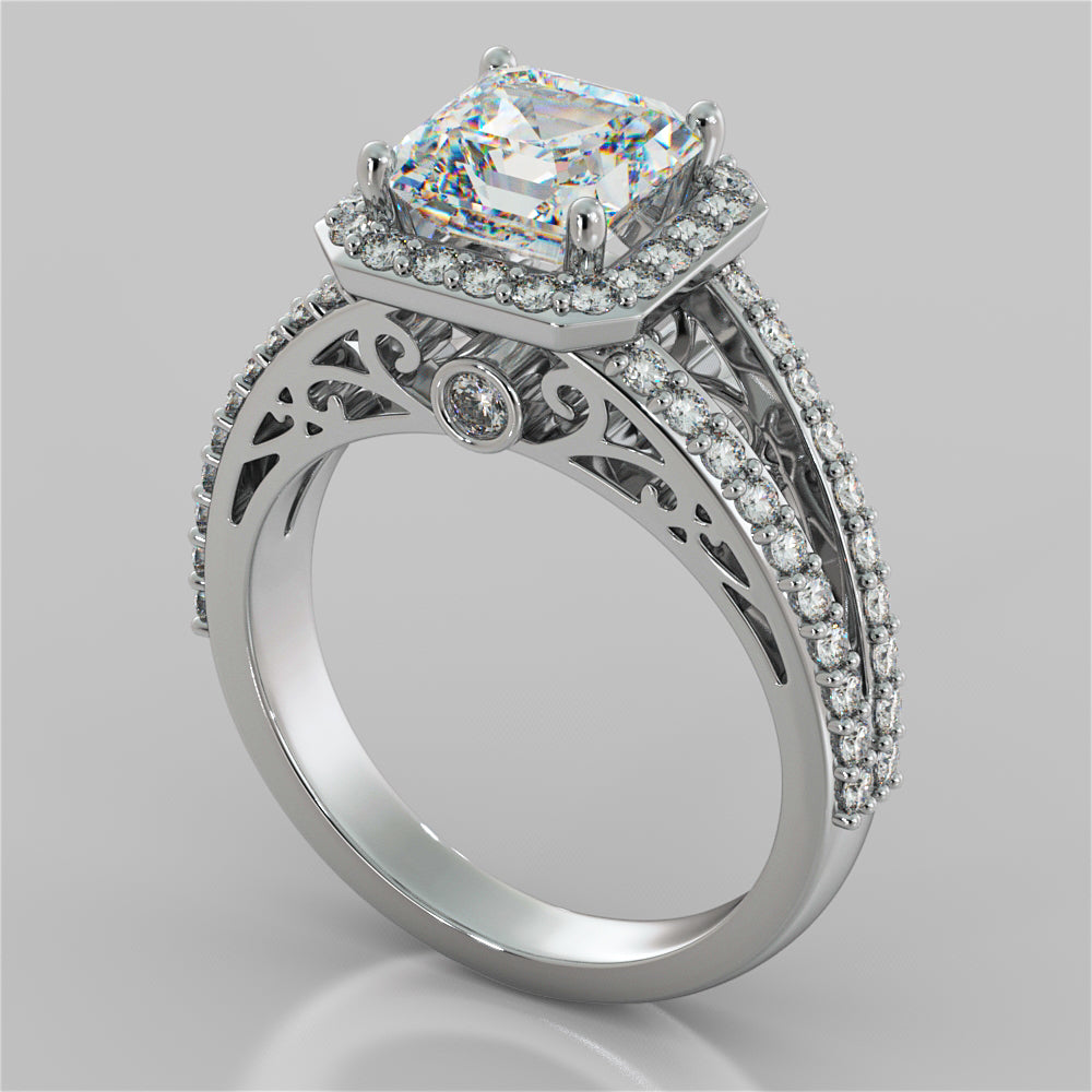 2.19Ct Asscher Cut Split Shank Engagement Ring in 14K White Gold