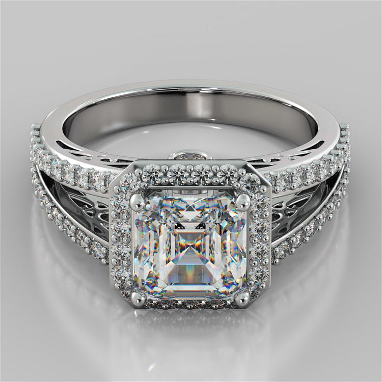 Asscher Cut Trio-Wedding Set with Accented Filigree Split Shanks