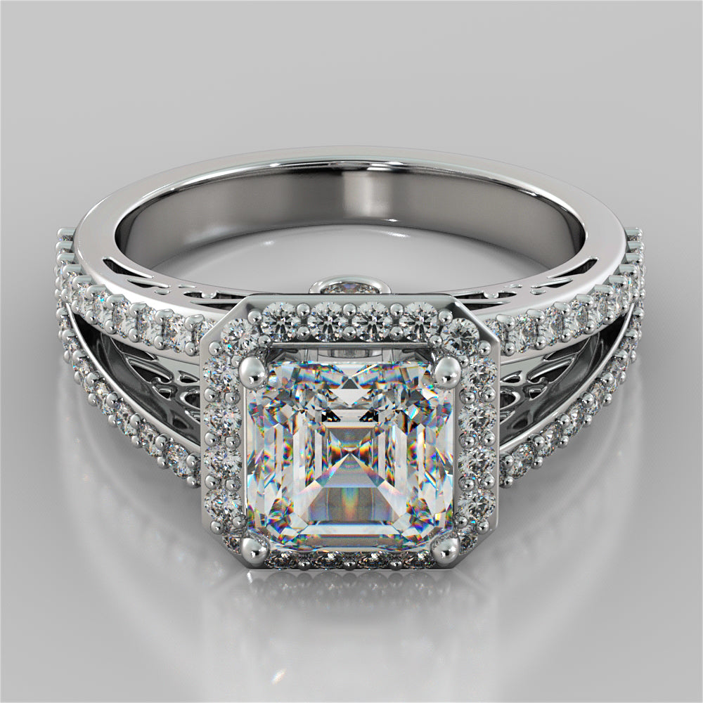 2.42Ct Split Shank Asscher Cut Wedding Set in 14K White Gold