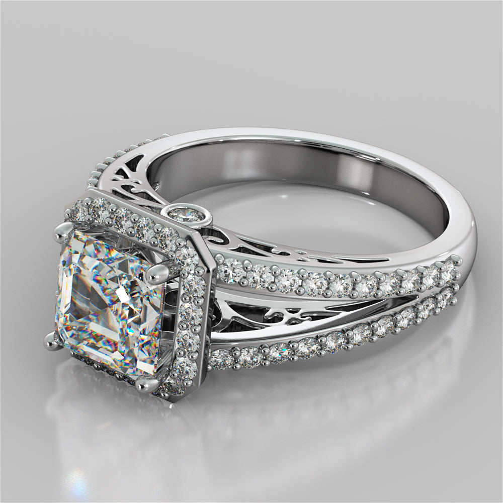 2.19Ct Asscher Cut Split Shank Engagement Ring in 14K White Gold