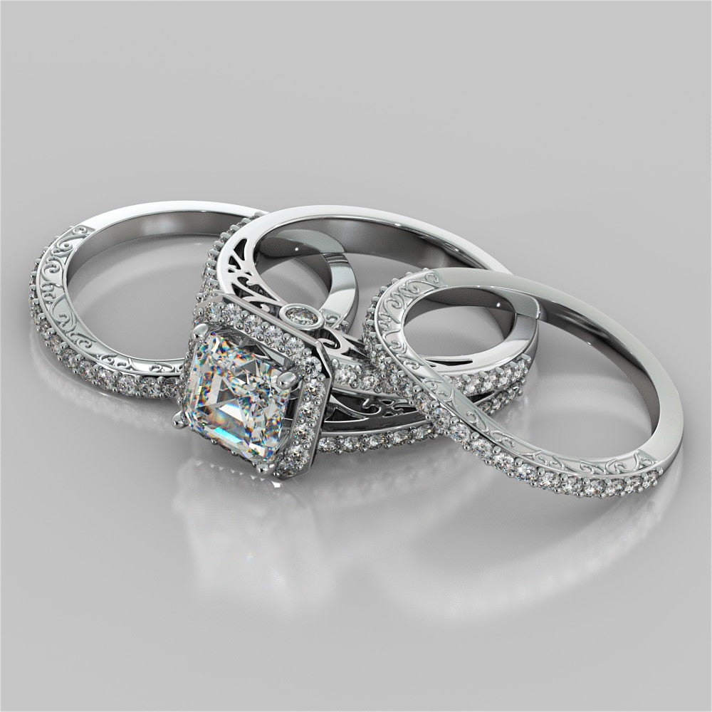 2.42Ct Asscher Cut Lab Grown Diamond Split Shank Wedding Set