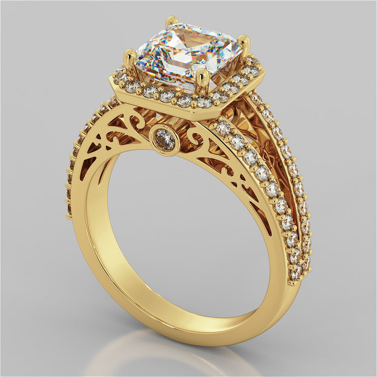 Asscher Cut Split Shank Engagement Ring with Filigree Setting