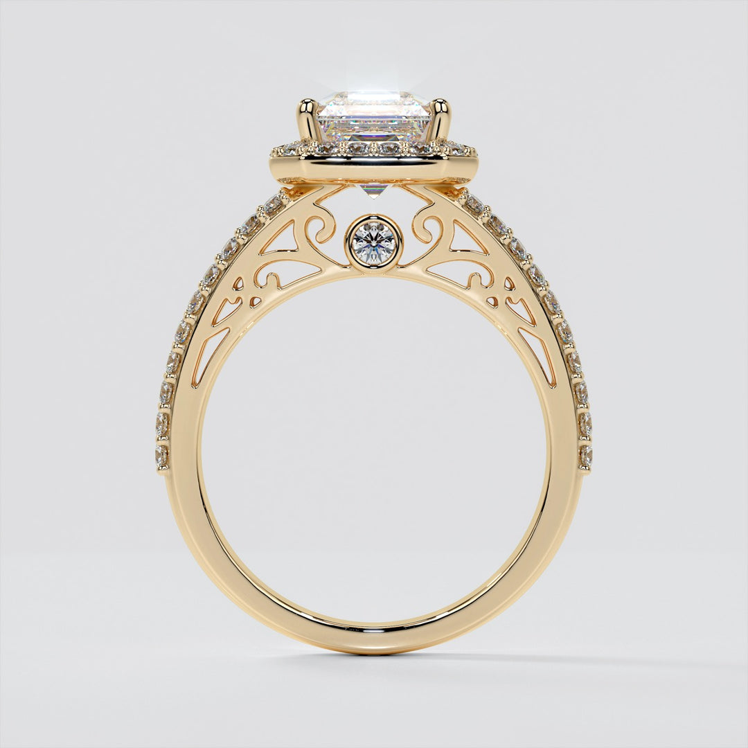 Asscher Cut Trio-Wedding Set with Accented Filigree Split Shanks