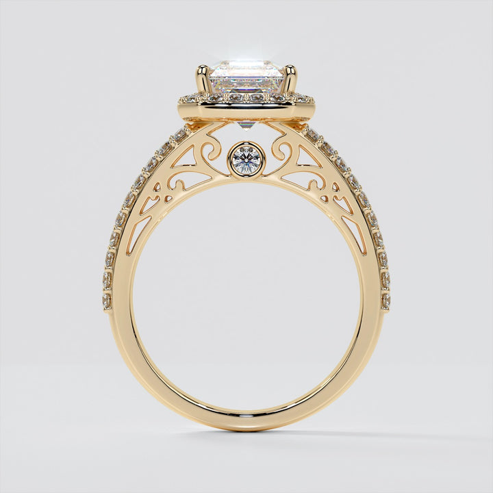 Asscher Cut Trio-Wedding Set with Accented Filigree Split Shanks