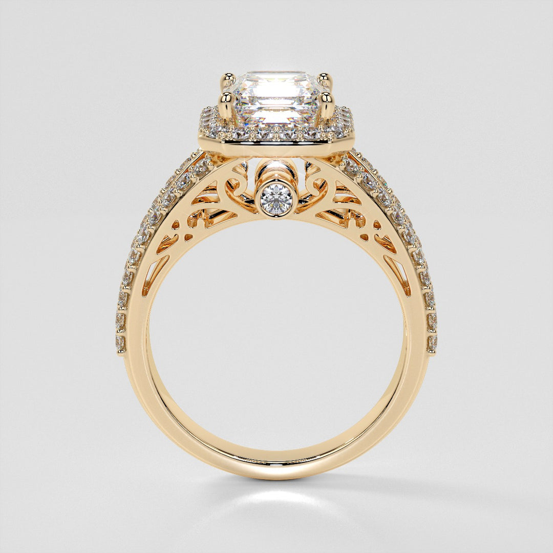 1.5Ct Asscher Cut Lab Grown Diamond Engagement Ring with Filigree Split Shanks