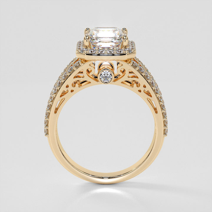 1.5Ct Asscher Cut Lab Grown Diamond Engagement Ring with Filigree Split Shanks