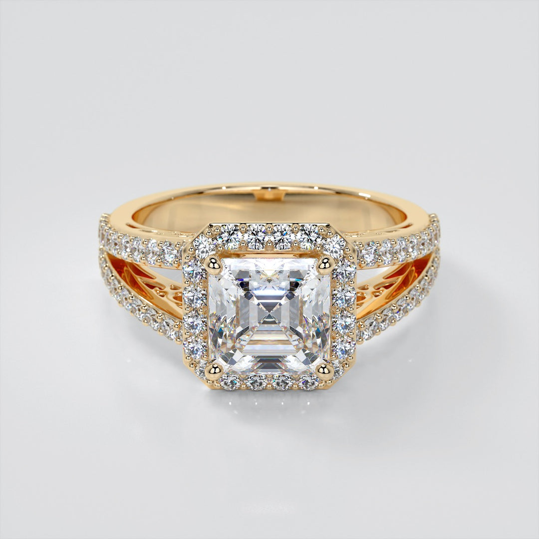 Asscher Cut Trio-Wedding Set with Accented Filigree Split Shanks