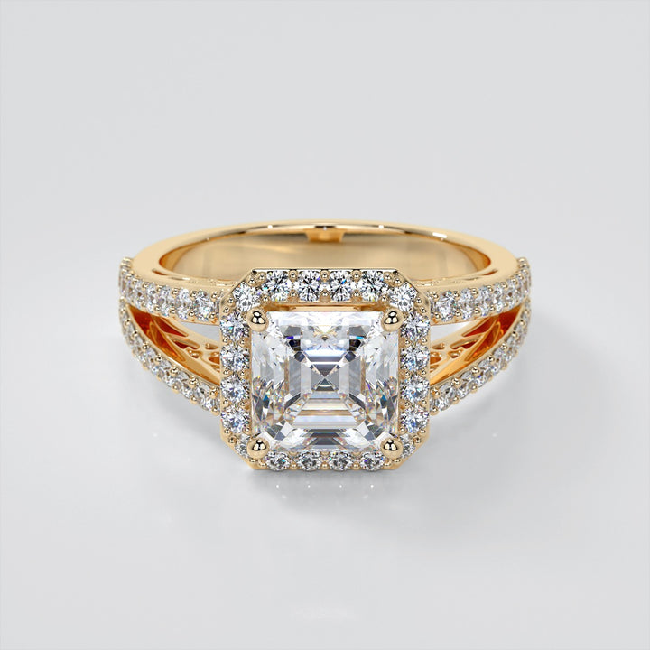 Asscher Cut Trio-Wedding Set with Accented Filigree Split Shanks