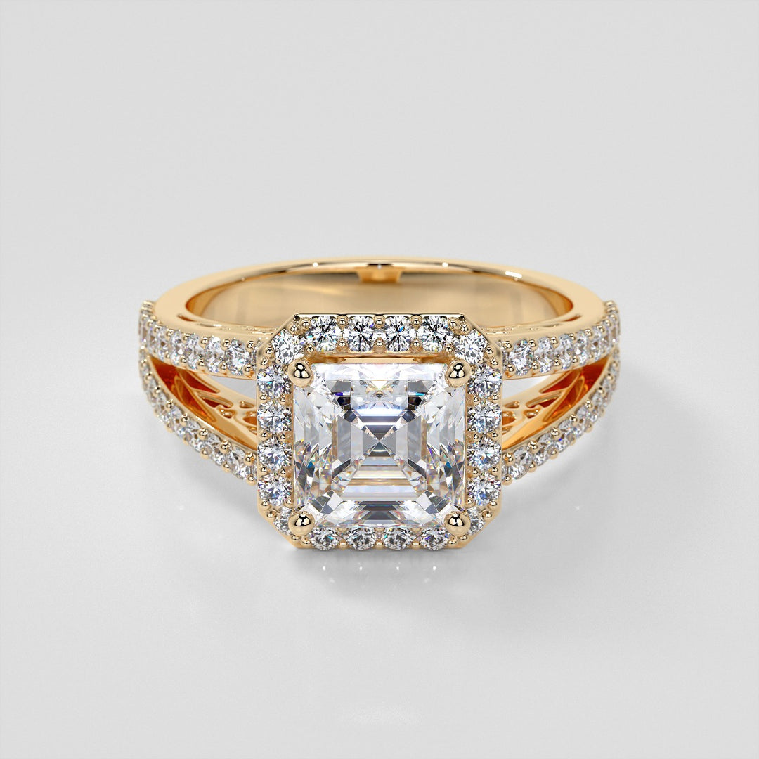 1.5Ct Asscher Cut Lab Grown Diamond Engagement Ring with Filigree Split Shanks