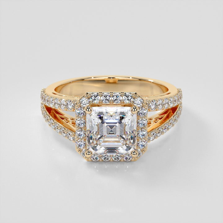 1.5Ct Asscher Cut Lab Grown Diamond Engagement Ring with Filigree Split Shanks