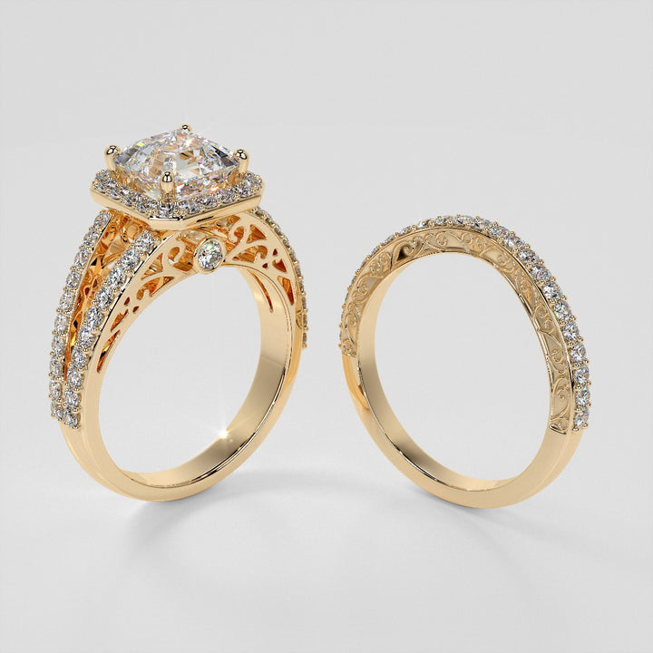 1.5Ct Asscher Cut Lab Grown Diamond Engagement Ring with Filigree Split Shanks