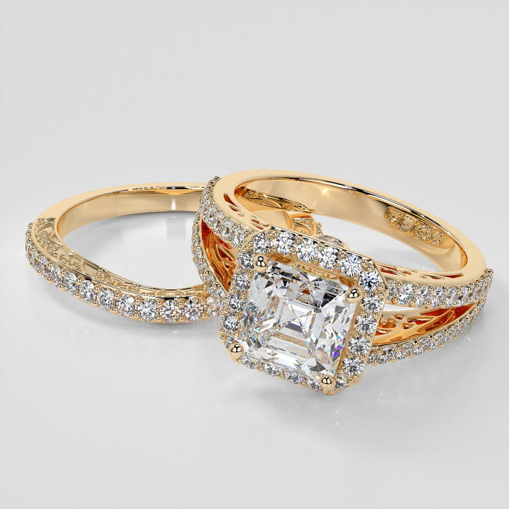 1.5Ct Asscher Cut Lab Grown Diamond Engagement Ring with Filigree Split Shanks