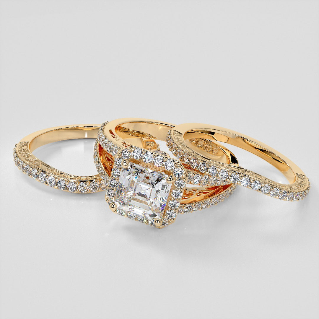 1.5Ct Asscher Cut Lab Grown Diamond Engagement Ring with Filigree Split Shanks