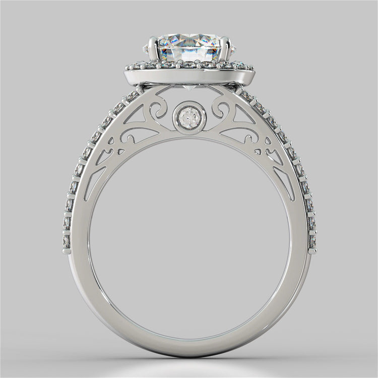 Accented Filigree Style Round Cut Trio-Wedding Set