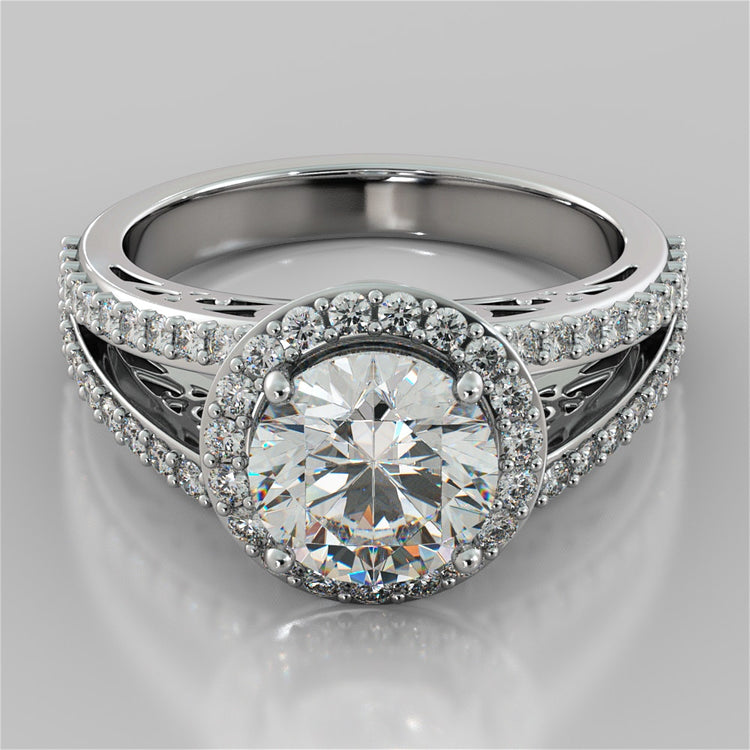 Accented Filigree Style Round Cut Trio-Wedding Set