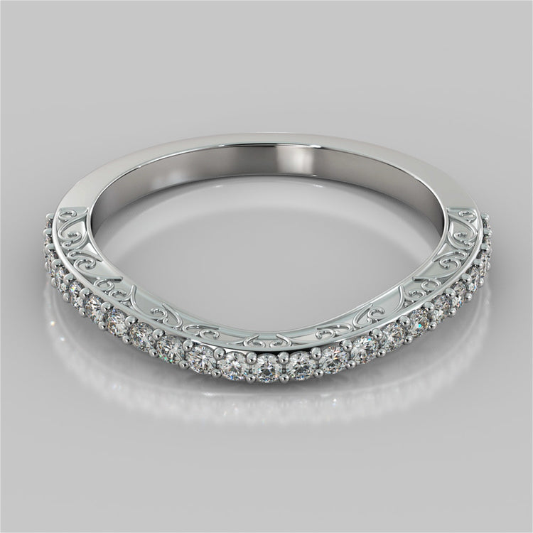 Accented Filigree Style Round Cut Trio-Wedding Set