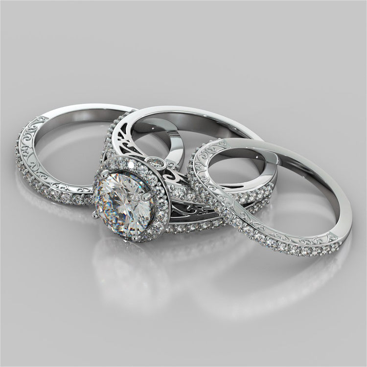 Round Cut Engagement Ring with Filigree Split Shanks