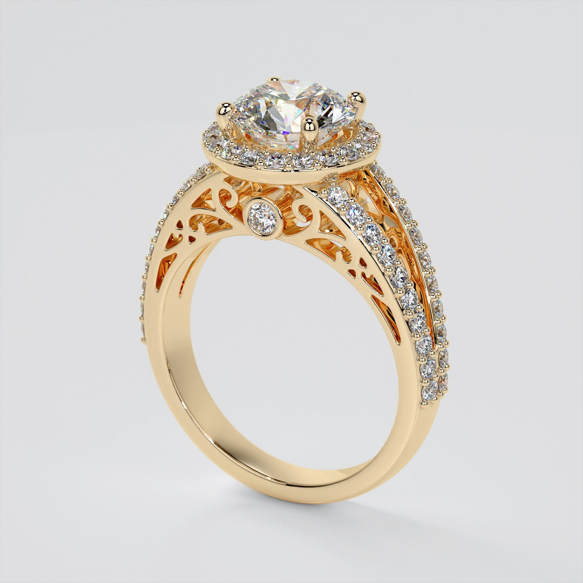 Vintage Round Cut Filigree Setting Wedding Set