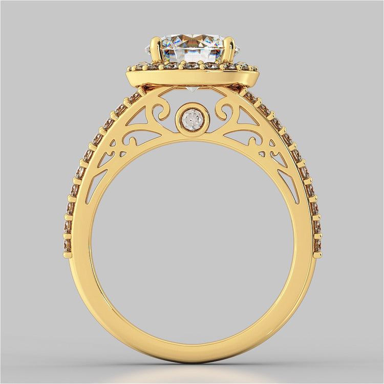 Round Cut Engagement Ring with Filigree Split Shanks