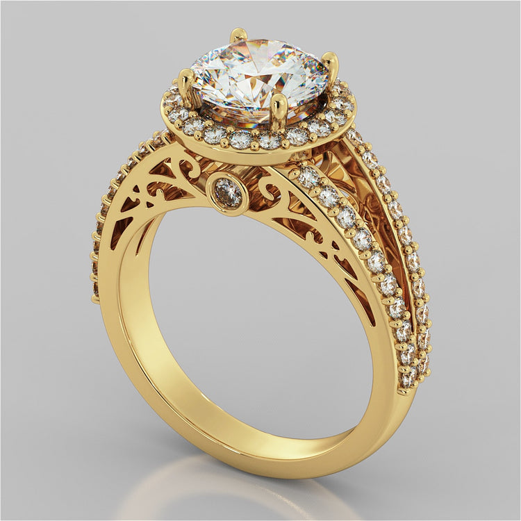 Accented Filigree Style Round Cut Trio-Wedding Set