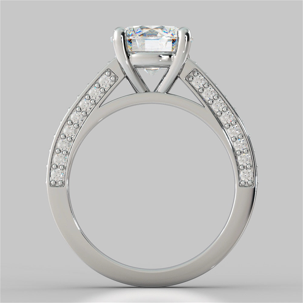 2.0Ct Round Cut Lab Grown Diamond Cathedral Engagement Ring with Channel Set Accents