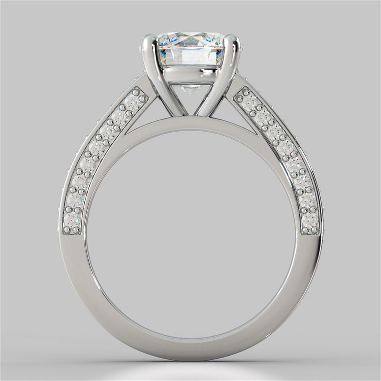 Lab Grown Diamond Round Cut Cathedral Engagement Ring with Channel Set Accents