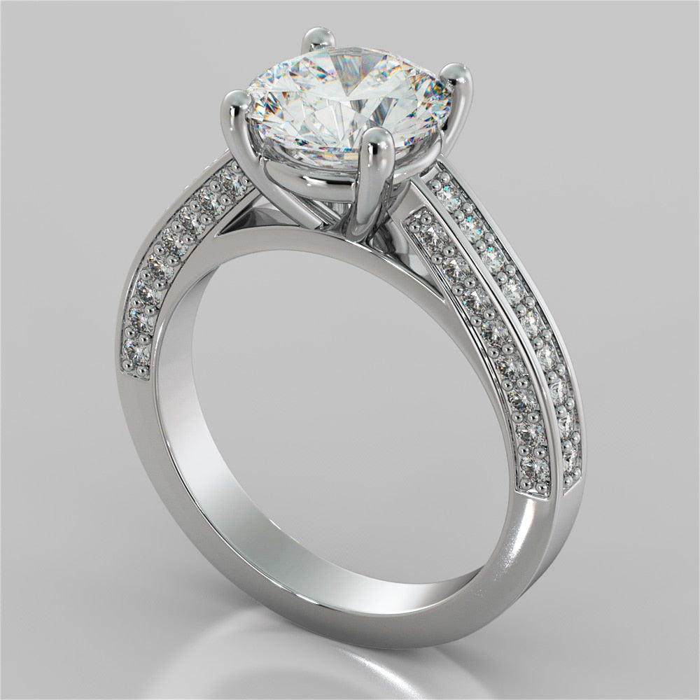 Round Cut Cathedral Engagement Ring with Channel Set Accents