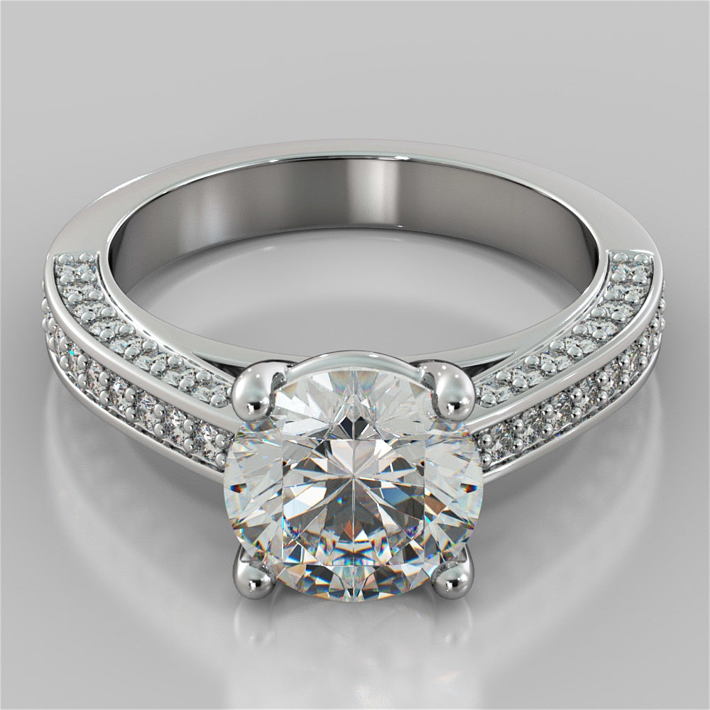 2.0Ct Round Cut Lab Grown Diamond Cathedral Engagement Ring with Channel Set Accents
