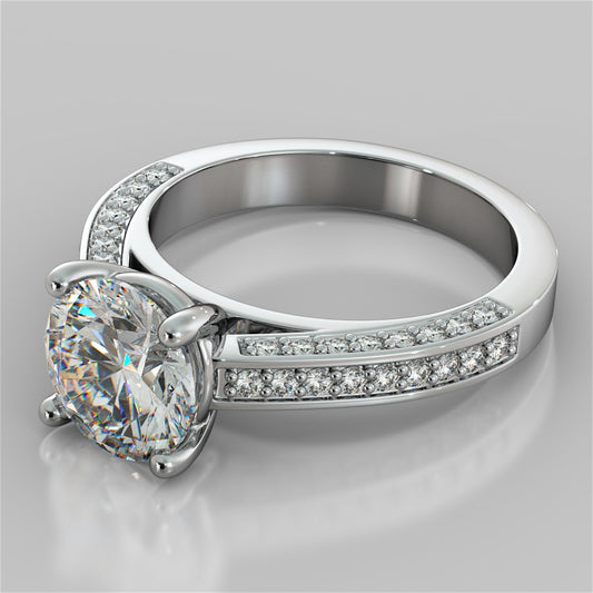 Lab Grown Diamond Round Cut Cathedral Engagement Ring with Channel Set Accents