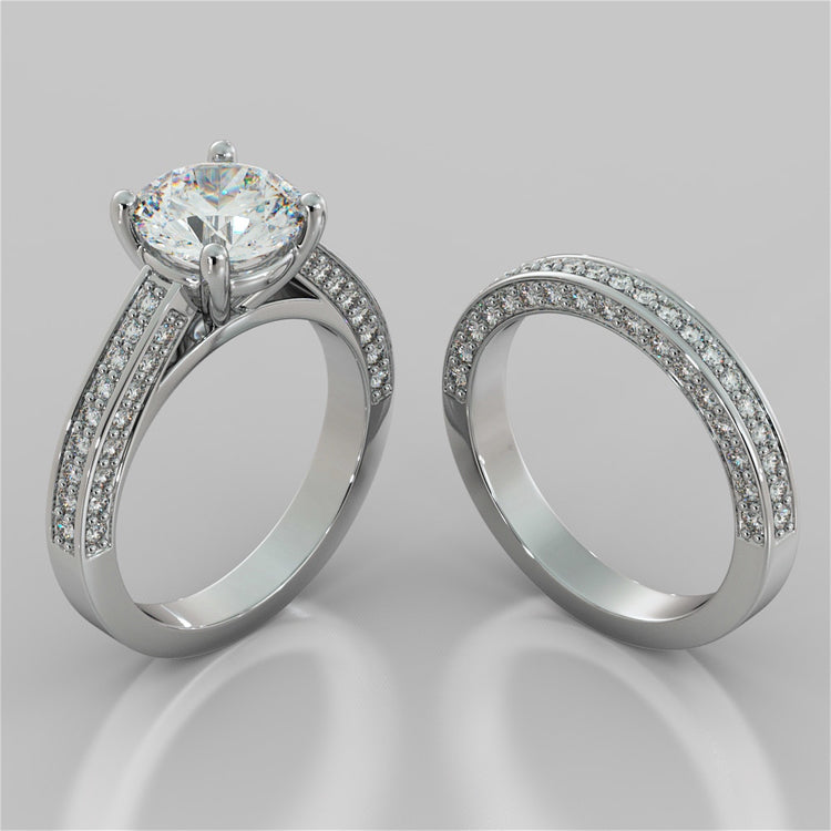 Accented Cathedral Style Round Cut Wedding Set with Accents