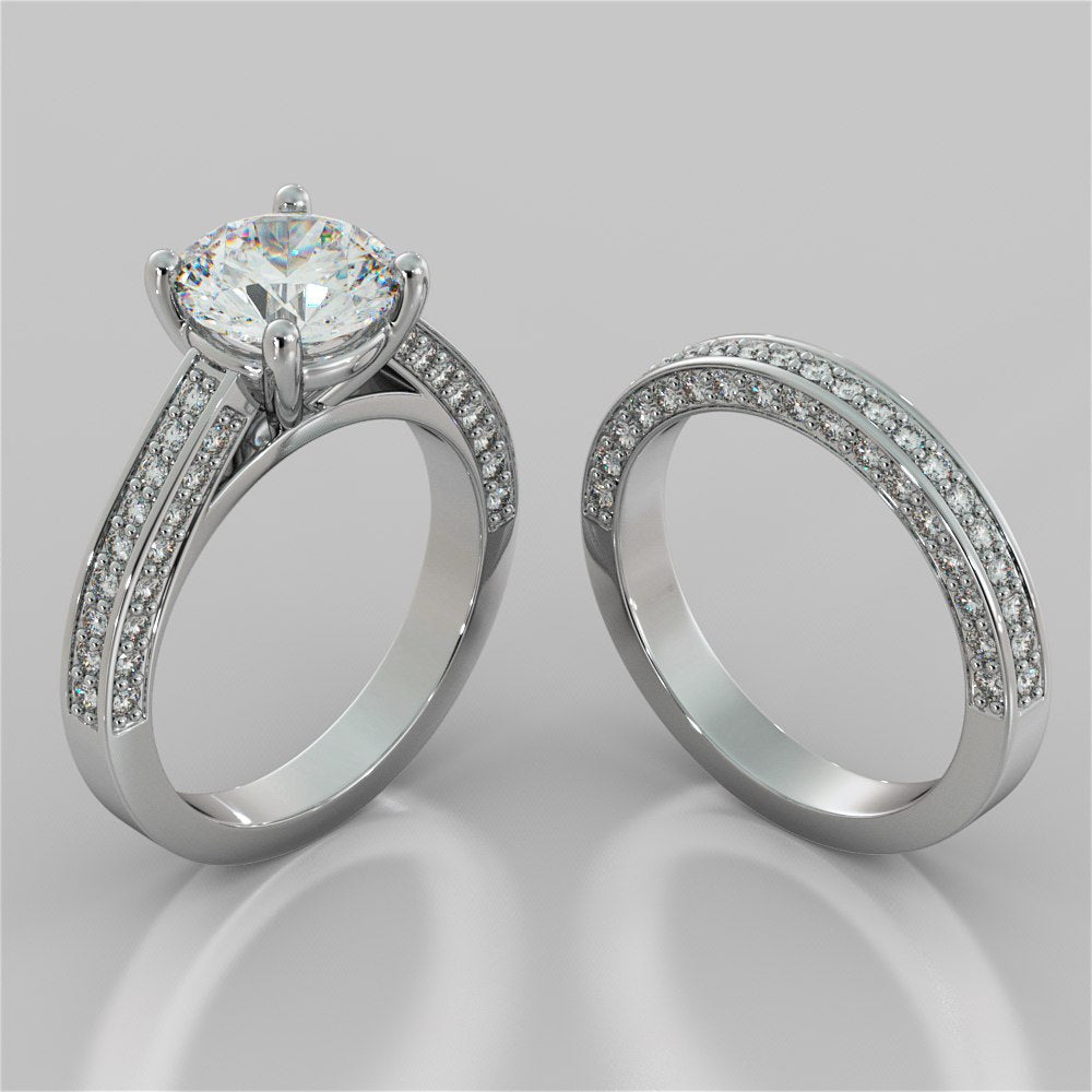 2.0Ct Round Cut Lab Grown Diamond Cathedral Engagement Ring with Channel Set Accents