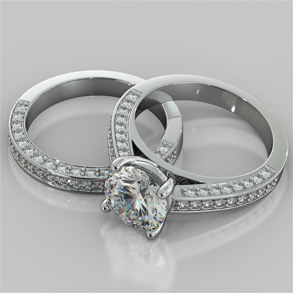 2.0Ct Round Cut Lab Grown Diamond Cathedral Engagement Ring with Channel Set Accents