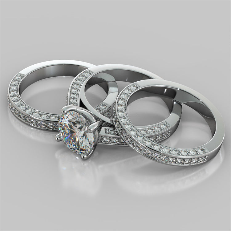 Accented Cathedral Style Round Cut Wedding Set with Accents