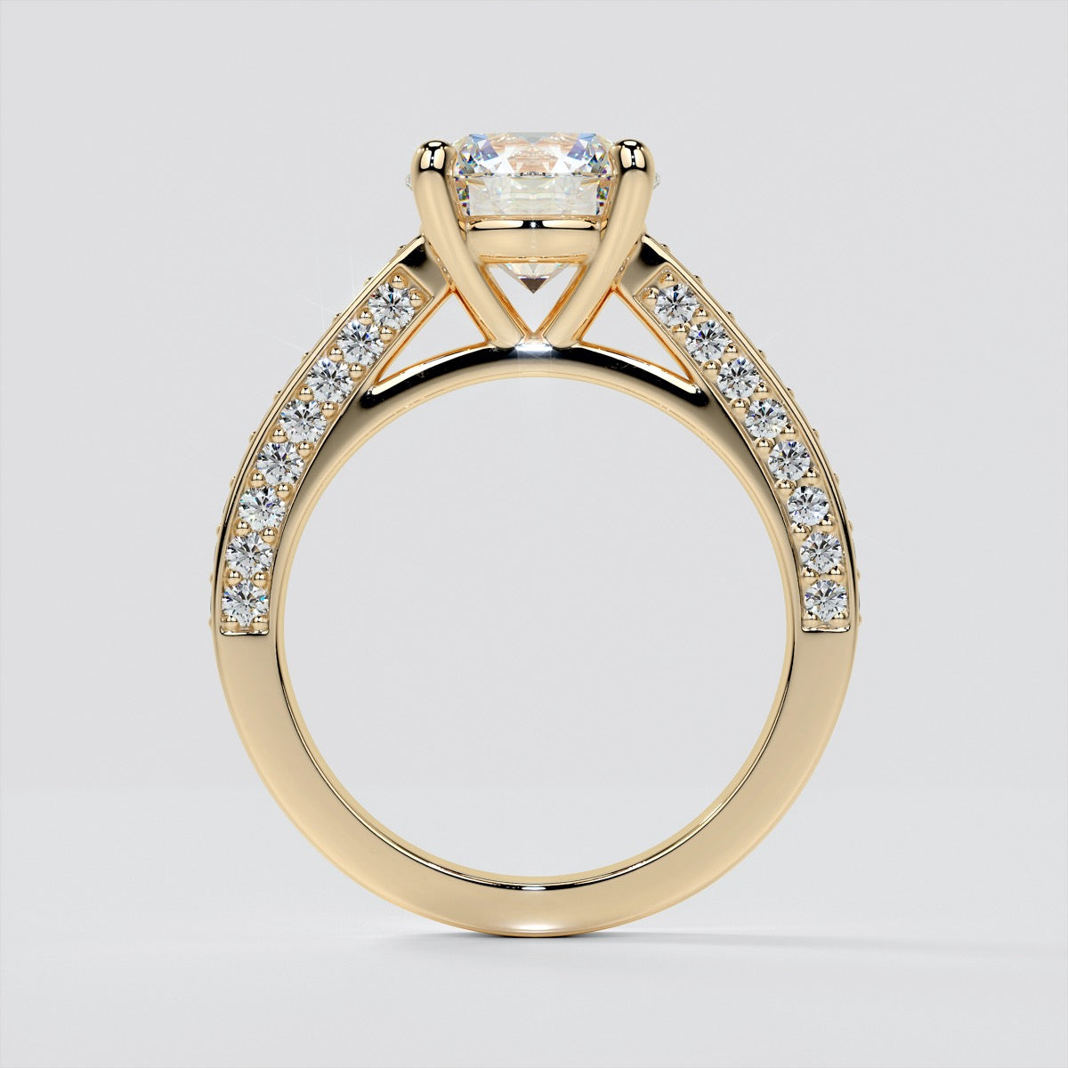 Round Cut Cathedral Style Trio-Wedding Set with Channel Set Accents