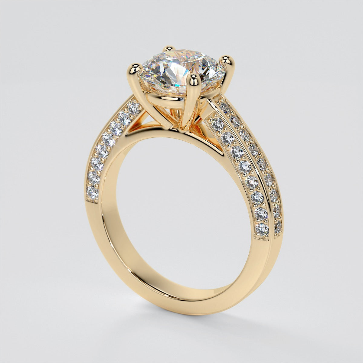 Round Cut Cathedral Engagement Ring with Channel Set Accents