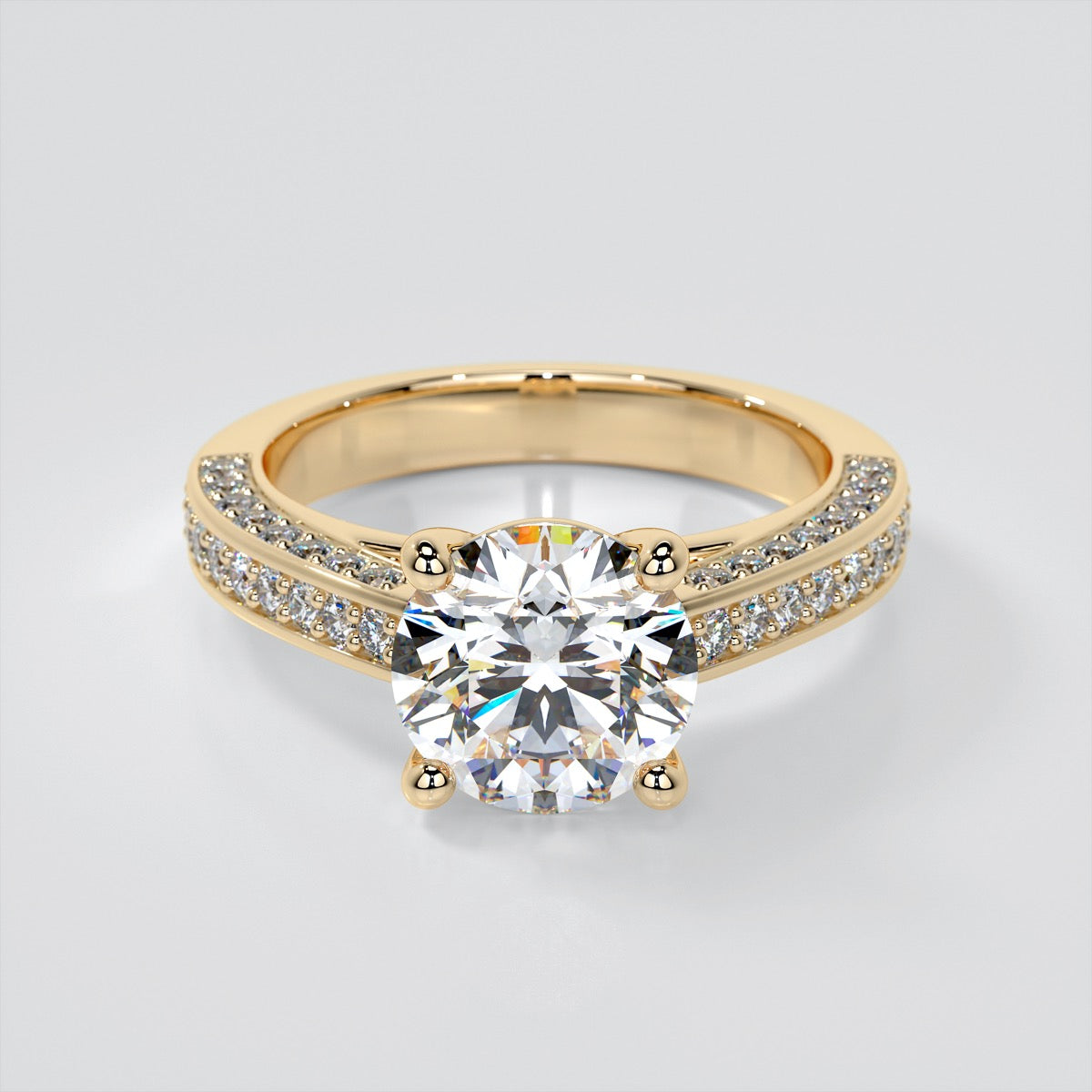 Round Cut Cathedral Style Trio-Wedding Set with Channel Set Accents