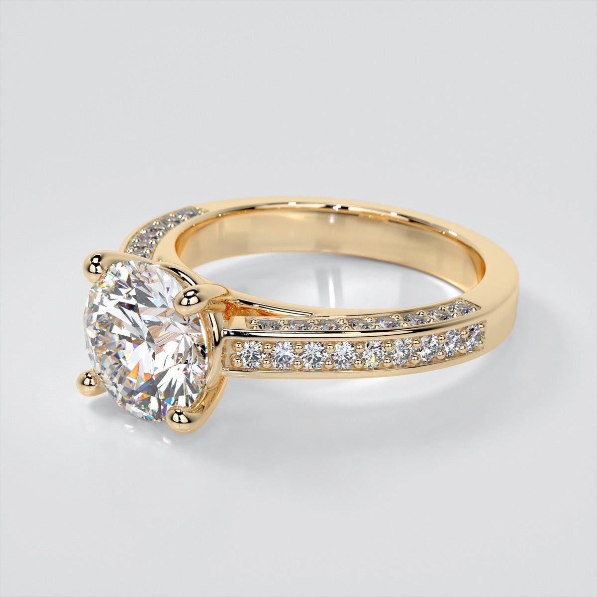 Round Cut Cathedral Engagement Ring with Channel Set Accents