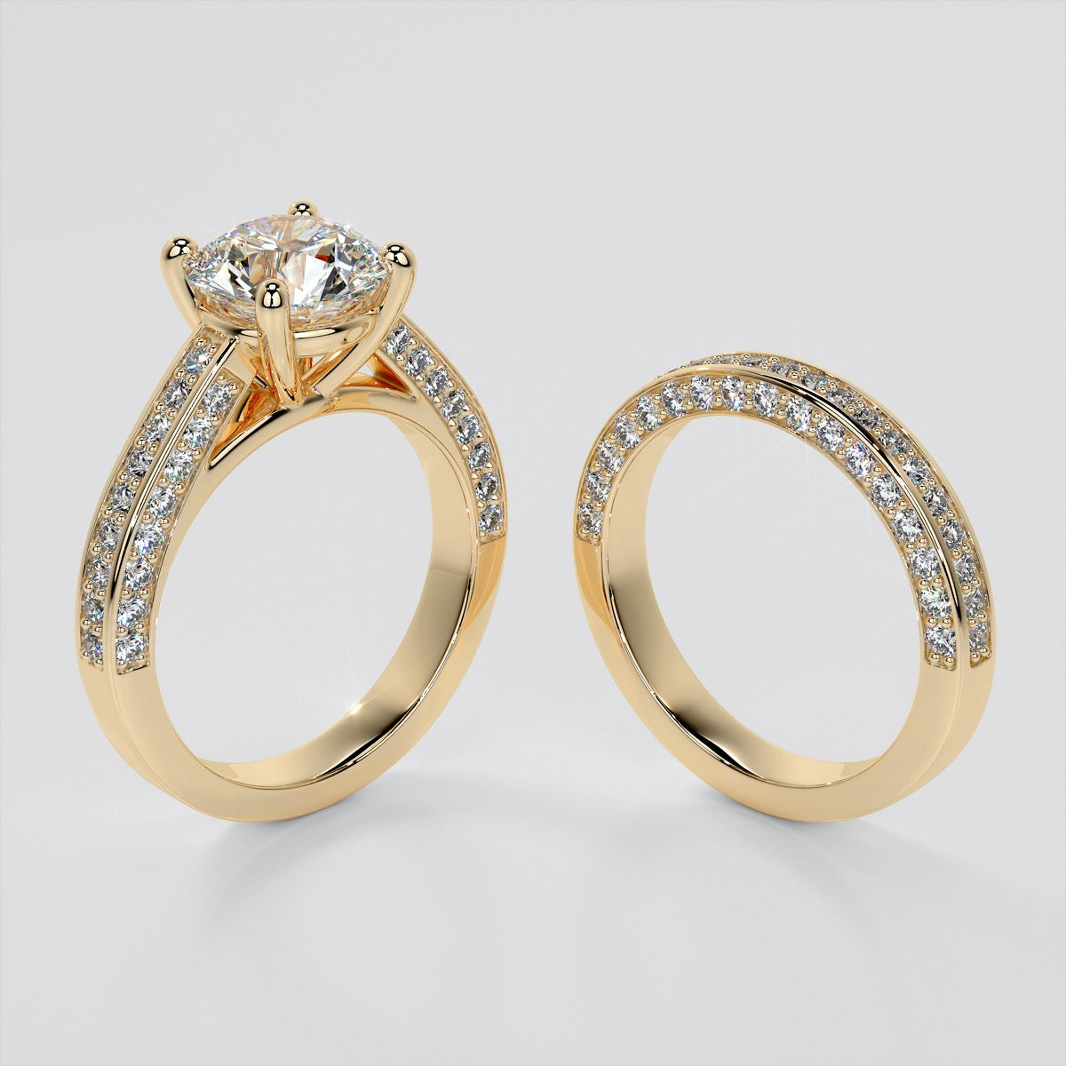 Round Cut Cathedral Engagement Ring with Channel Set Accents