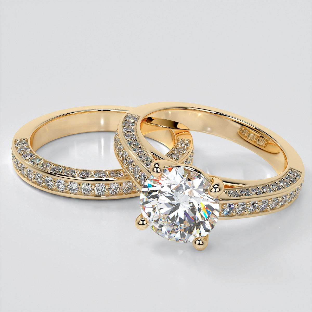 Accented Cathedral Style Round Cut Wedding Set with Accents