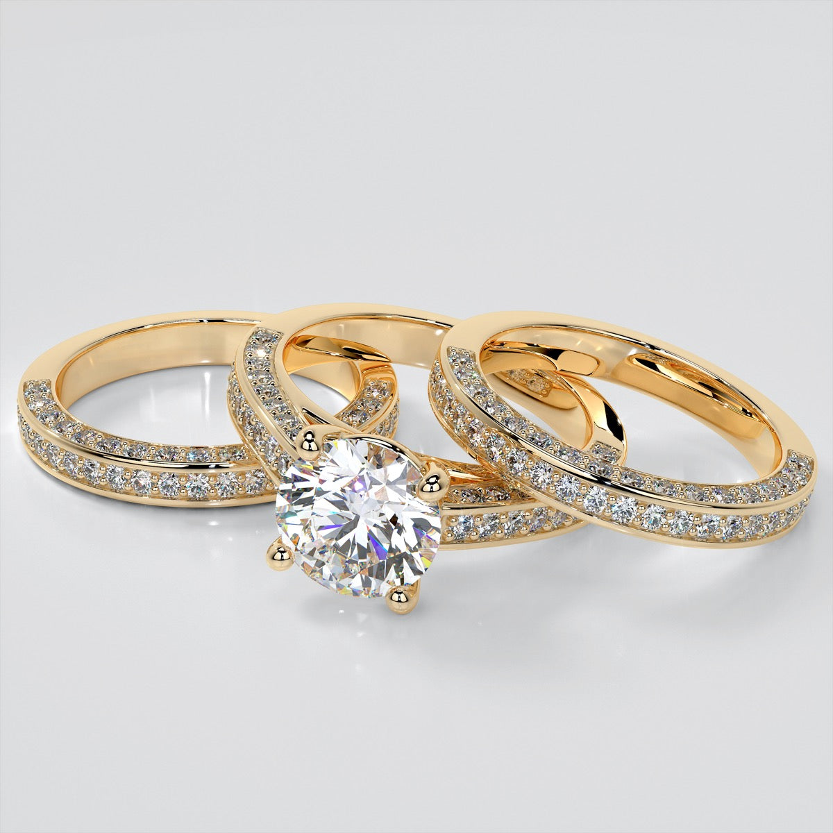 Accented Cathedral Style Round Cut Wedding Set with Accents