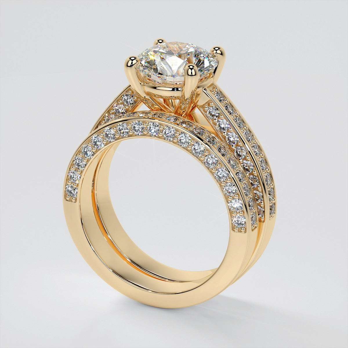 2.0Ct Round Cut Lab Grown Diamond Cathedral Engagement Ring with Channel Set Accents
