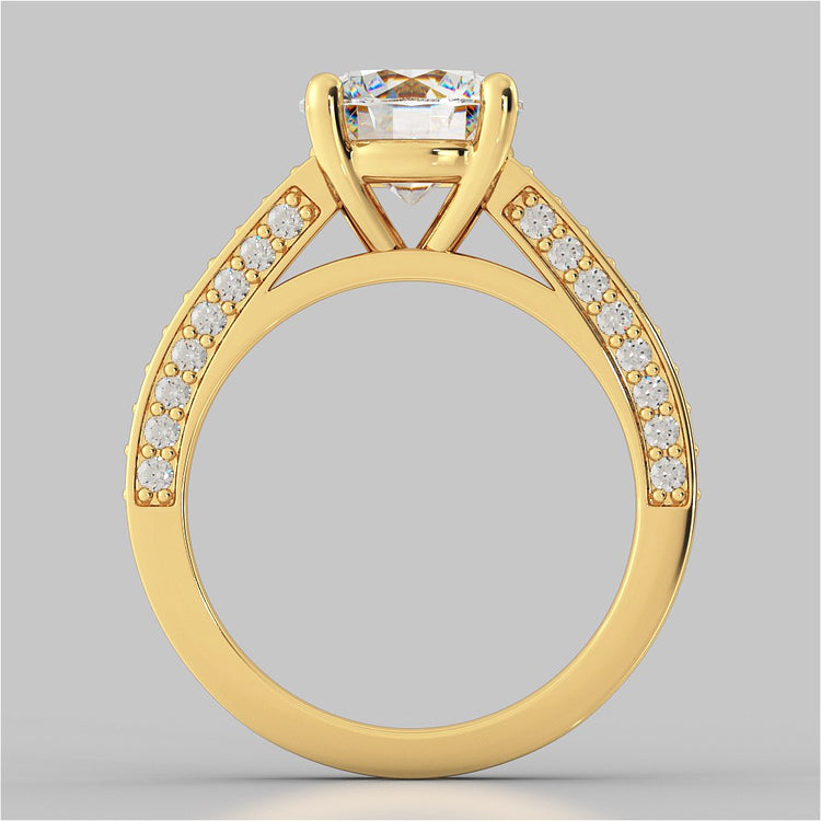 Lab Grown Diamond Round Cut Cathedral Engagement Ring with Channel Set Accents