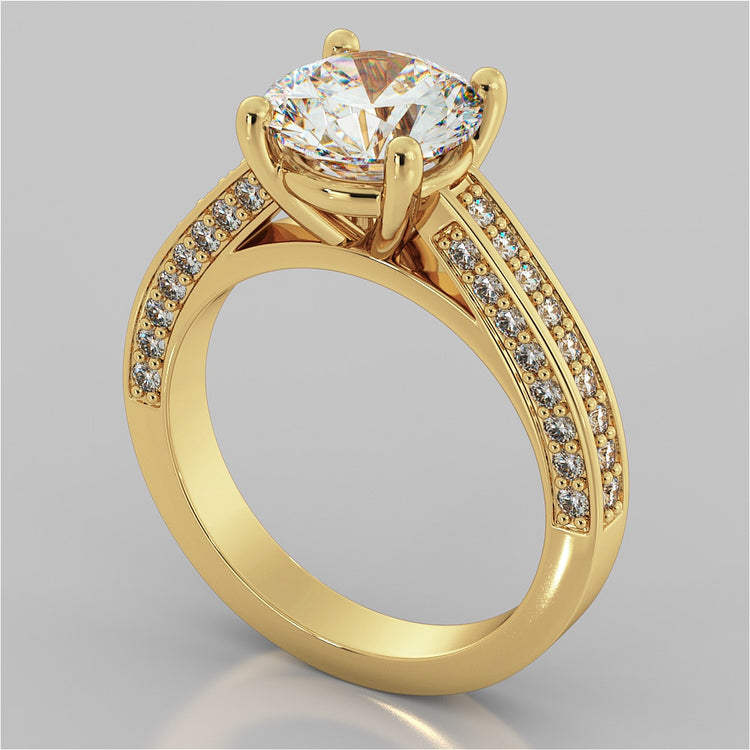 Lab Grown Diamond Round Cut Cathedral Engagement Ring with Channel Set Accents