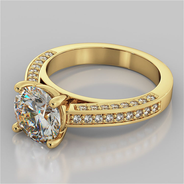 Lab Grown Diamond Round Cut Cathedral Engagement Ring with Channel Set Accents