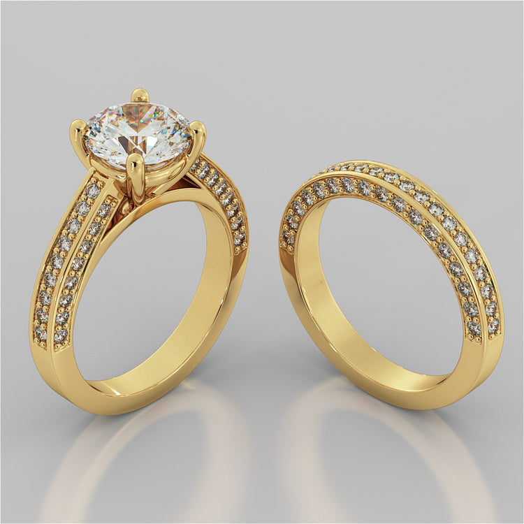 Accented Cathedral Style Round Cut Wedding Set with Accents