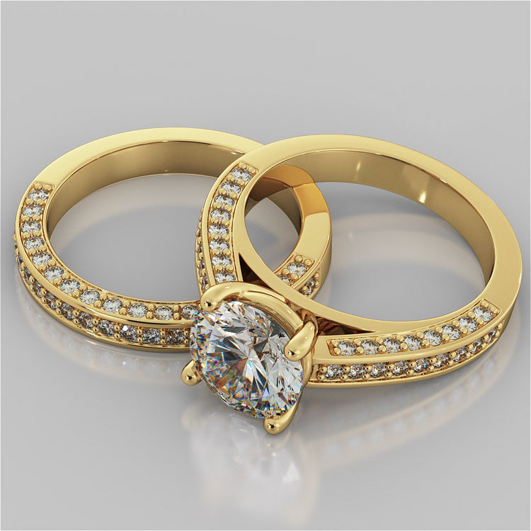 Accented Cathedral Style Round Cut Wedding Set with Accents