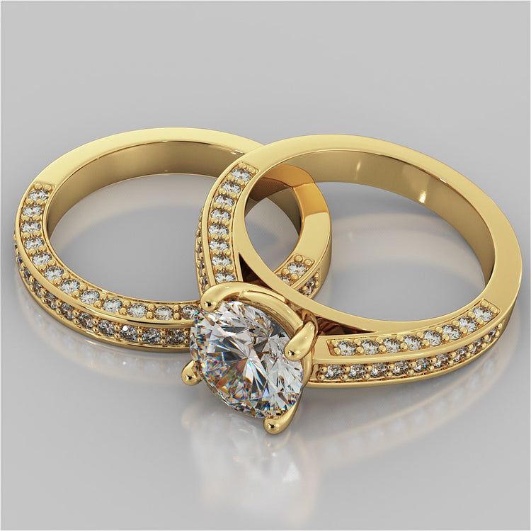 Lab Grown Diamond Round Cut Cathedral Engagement Ring with Channel Set Accents