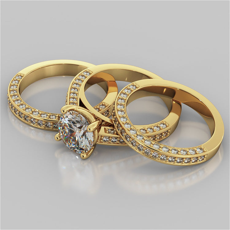 Accented Cathedral Style Round Cut Wedding Set with Accents