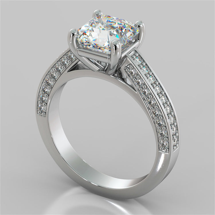 Asscher Cut Cathedral Style Wedding Set with Accents